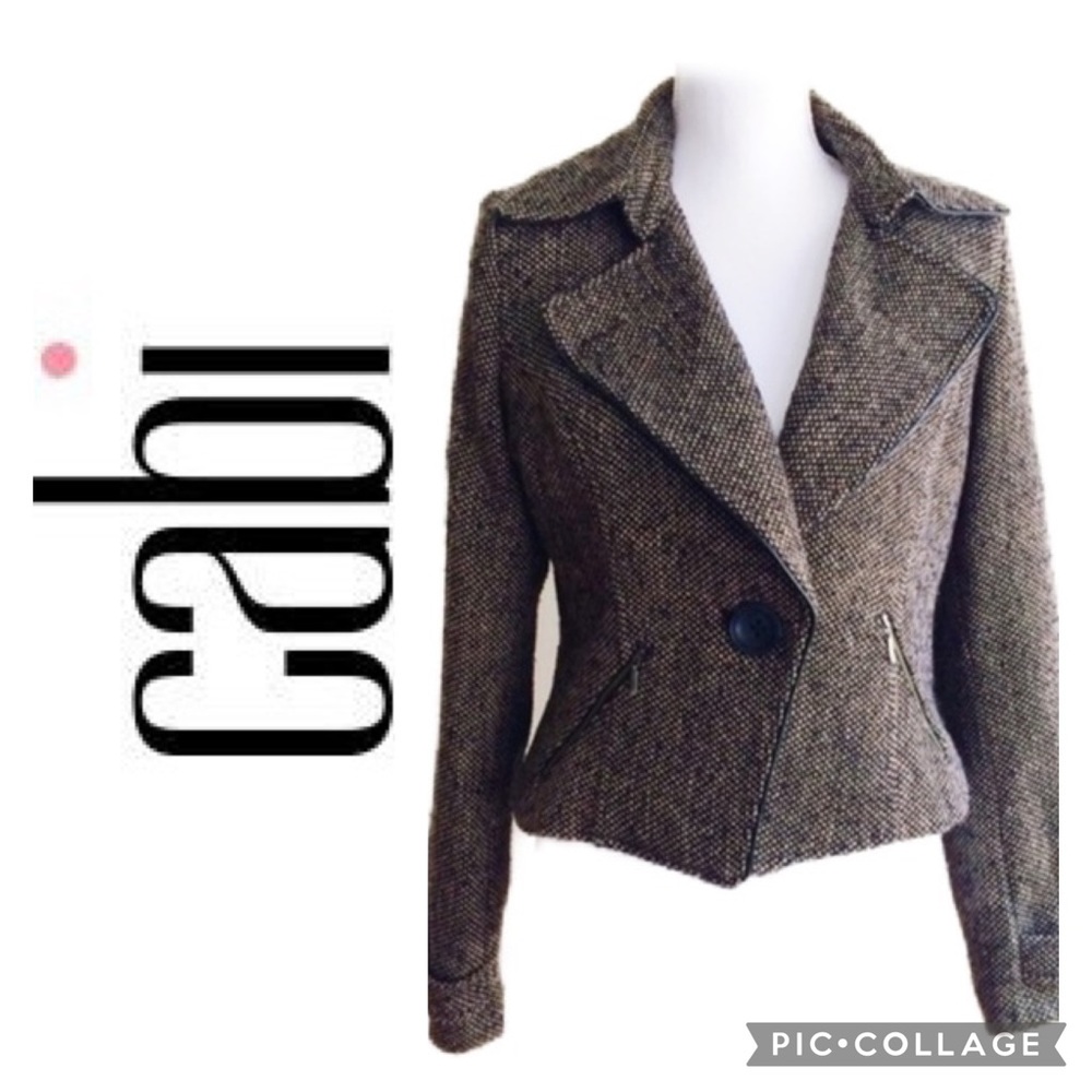 CABI Brown/Black Tweed Moto Jacket 0